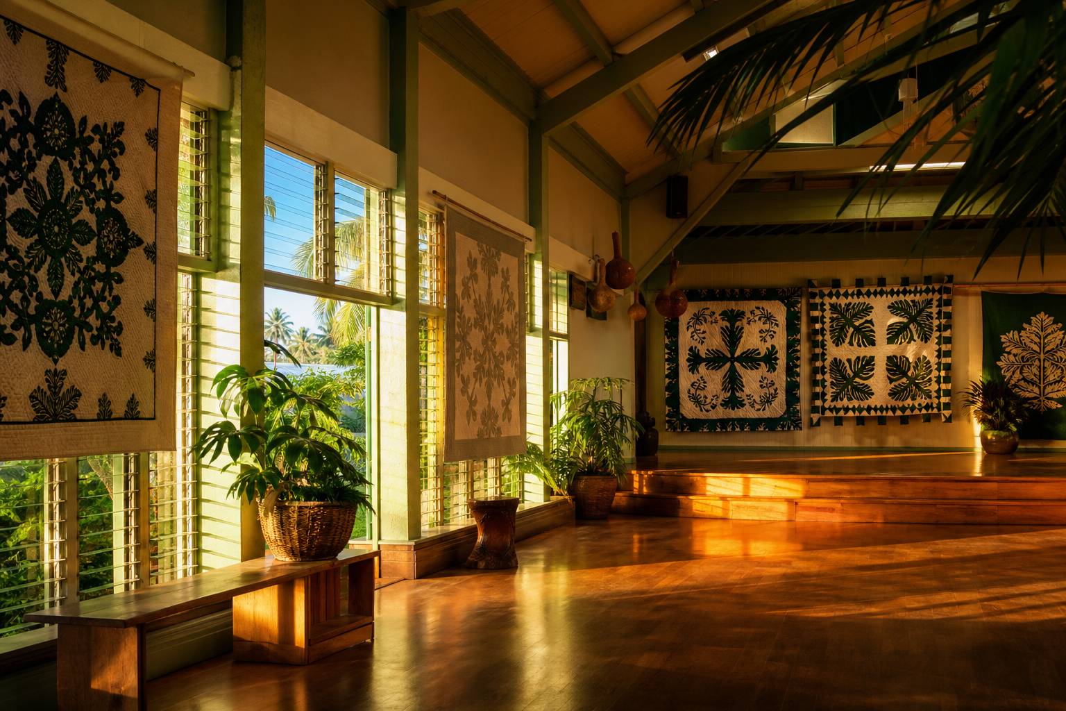 Intérieur du centre culturel Palama Settlement avec ses activités communautaires hawaïennes